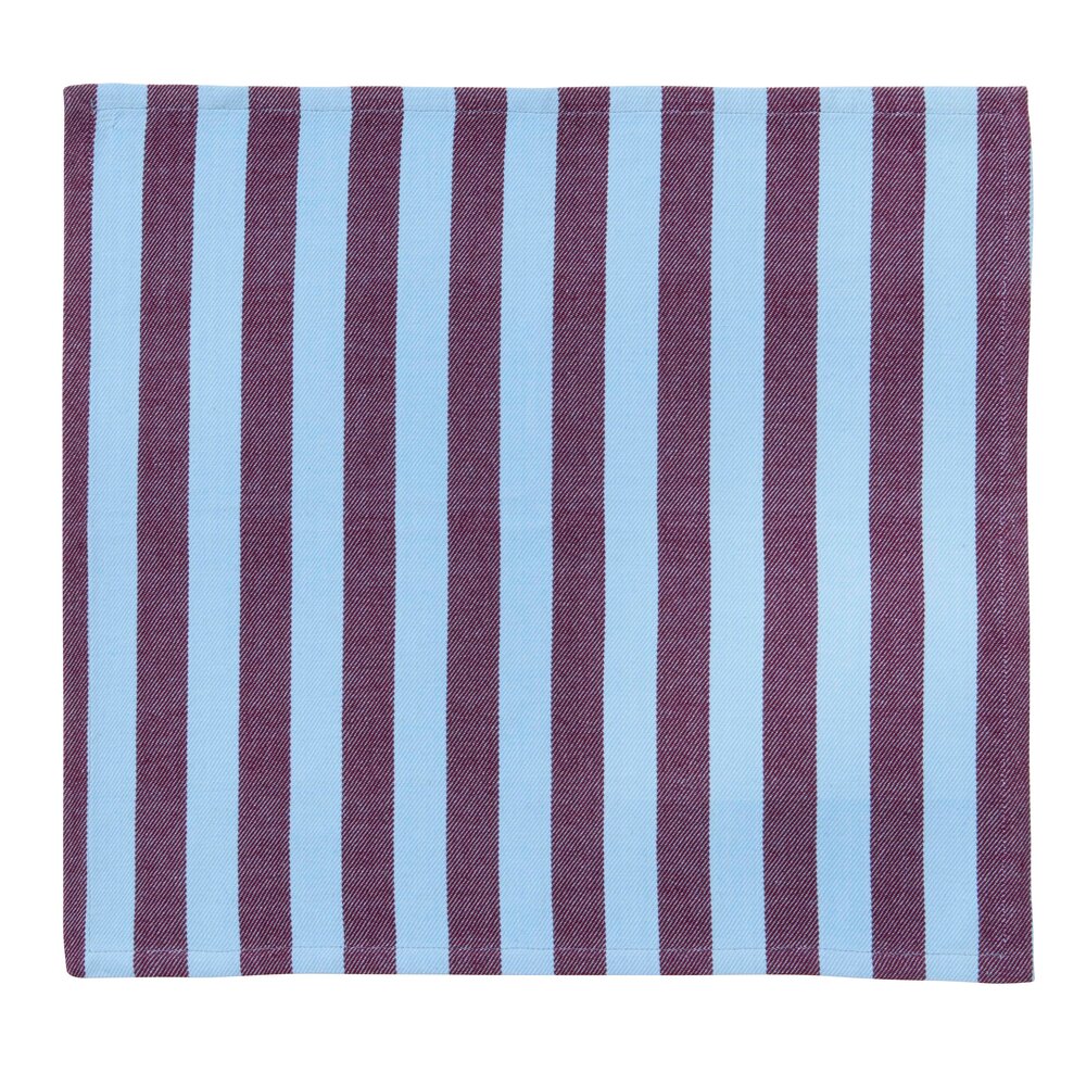 Stribet stofserviet, lysblå/bordeaux - 45x45 cm.